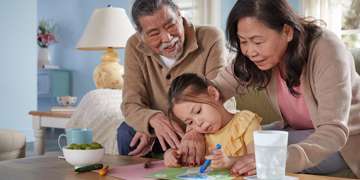 Family sitting around a table
