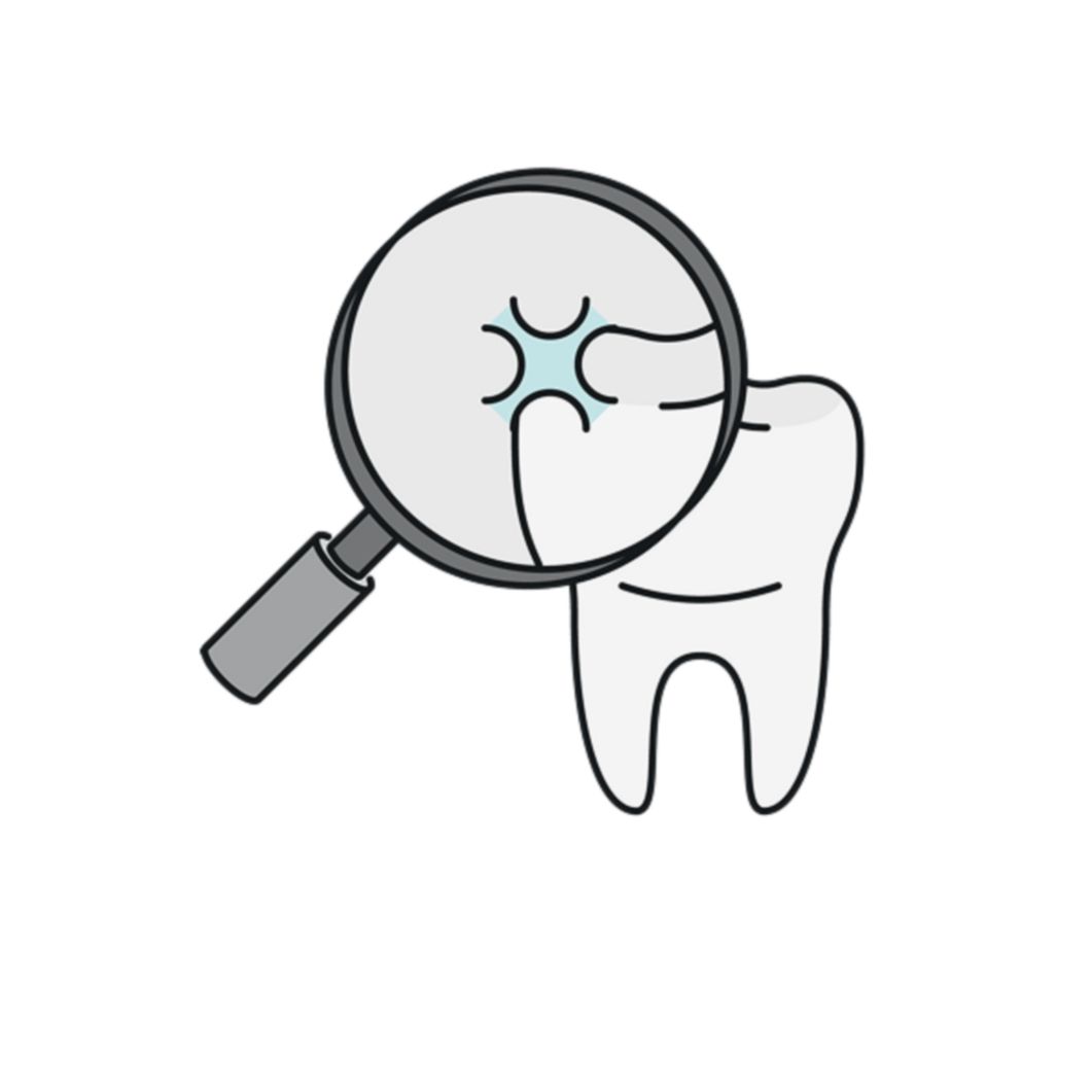 Magnifying glass looking at tooth