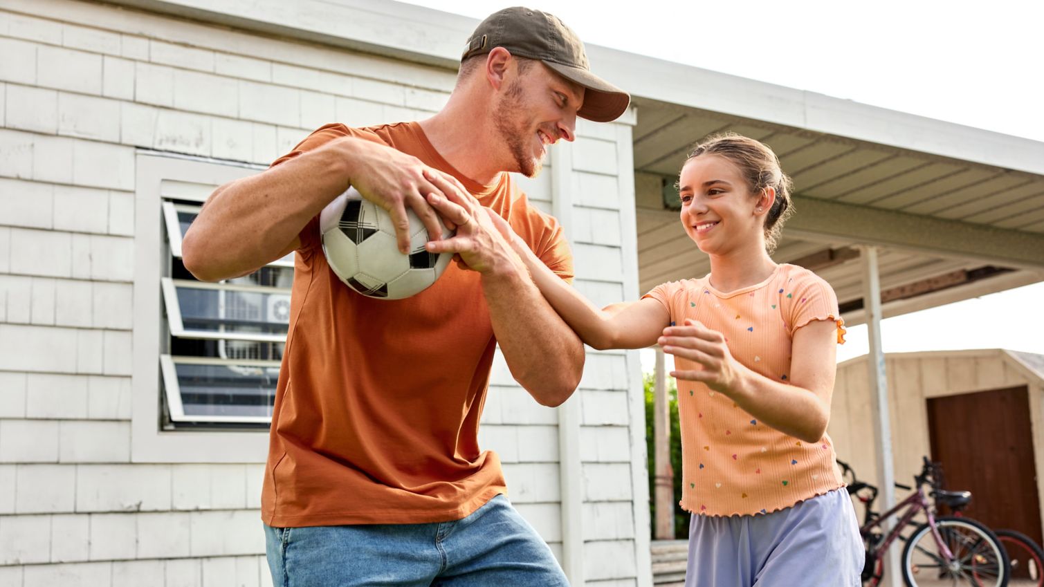 Parent, Child, Adult, Soccer, Playing, Active, Outdoors, Happy