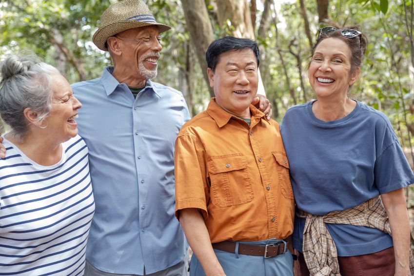 Group of seniors taking a nature walk together