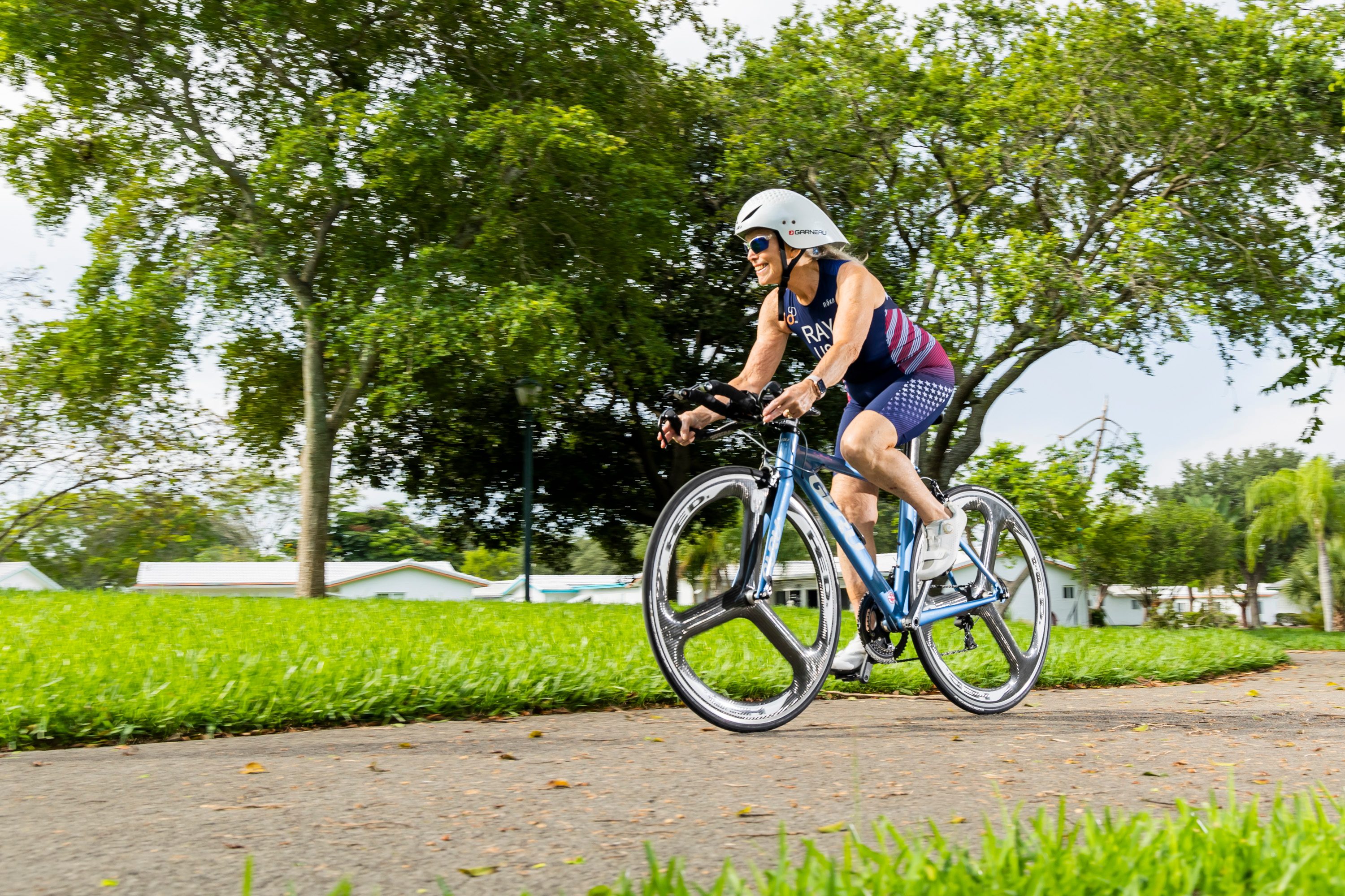 Rosie Ray, 81, from Seminole, does it all – she swims, she bikes, she runs and she wins! Rosie has already won a silver medal for the triathlon at this year’s NationalSenior Games, where she is being honored as a Humana Game Changer. She will also be competing in the 5k and 10k cycling time trials at the games and is a current member of Team USA, planning to compete in Worlds this June. Rosie’s commitment to a healthy and active lifestyle provides inspiration, motivation and encouragement to people of all ages. Monday, May 16, 2022 in Plantation, Fla., (Jesus Aranguren/AP Images for Humana Inc.)