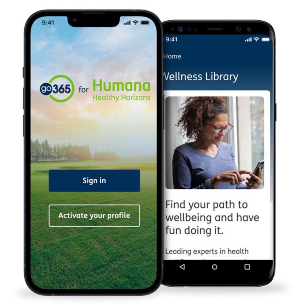 The Go365 for Humana Healthy Horizons app is shown on a smartphone. 