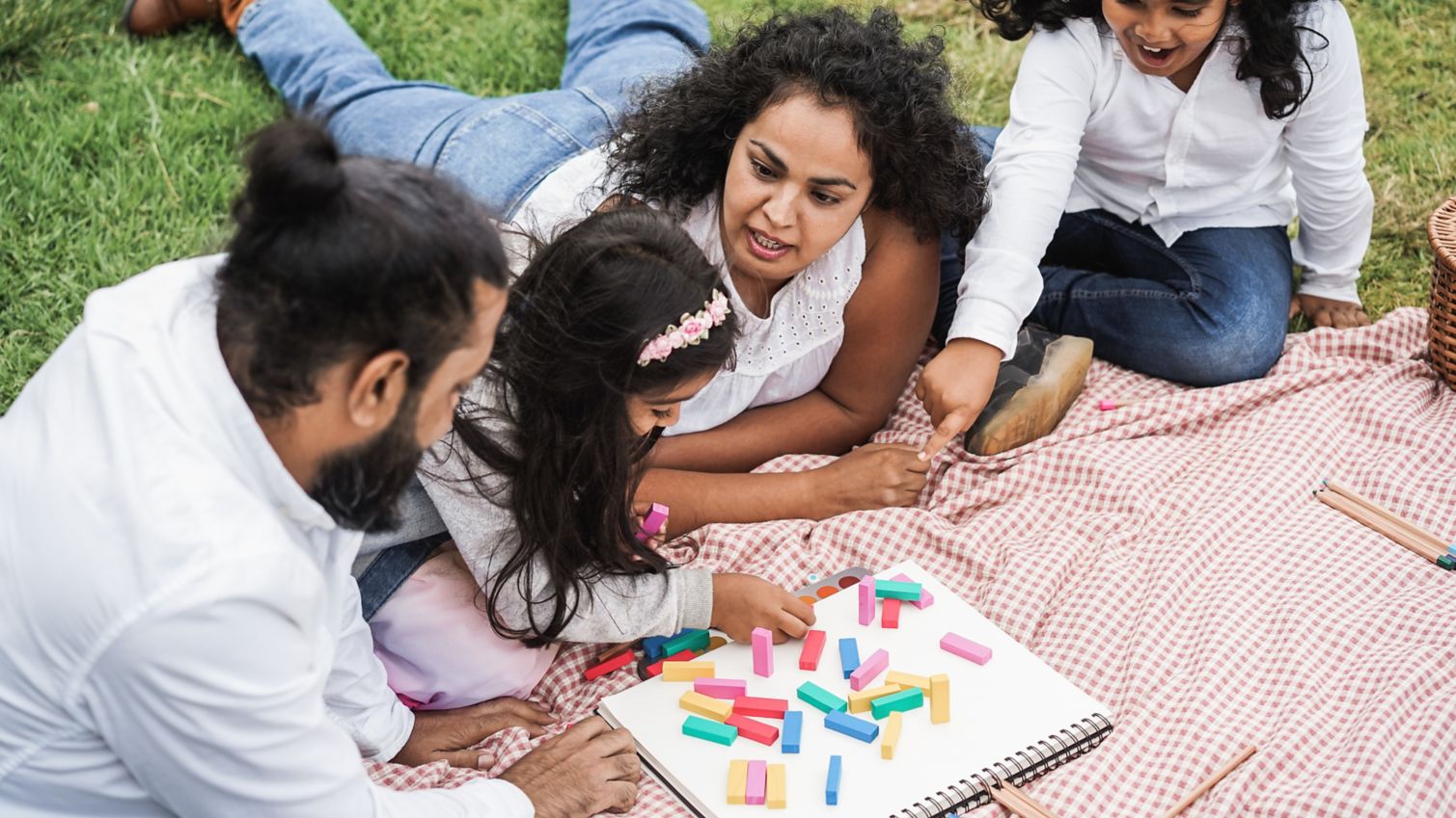 Family sharing arts and crafts