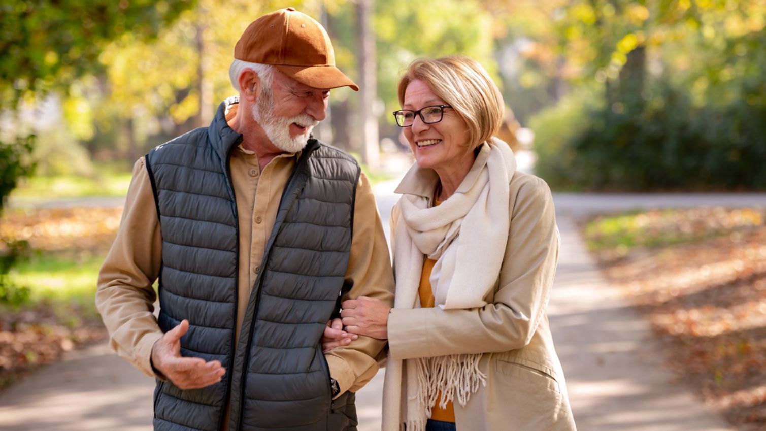 A couple chatting while on a walk