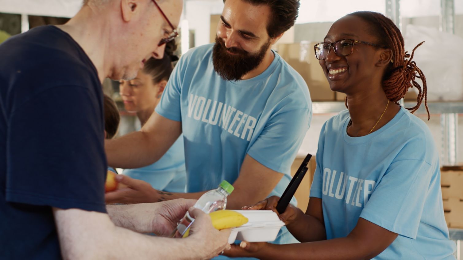 Volunteers gathering supplies