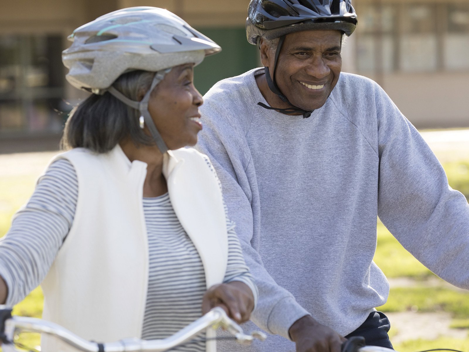 Couple riding bikes