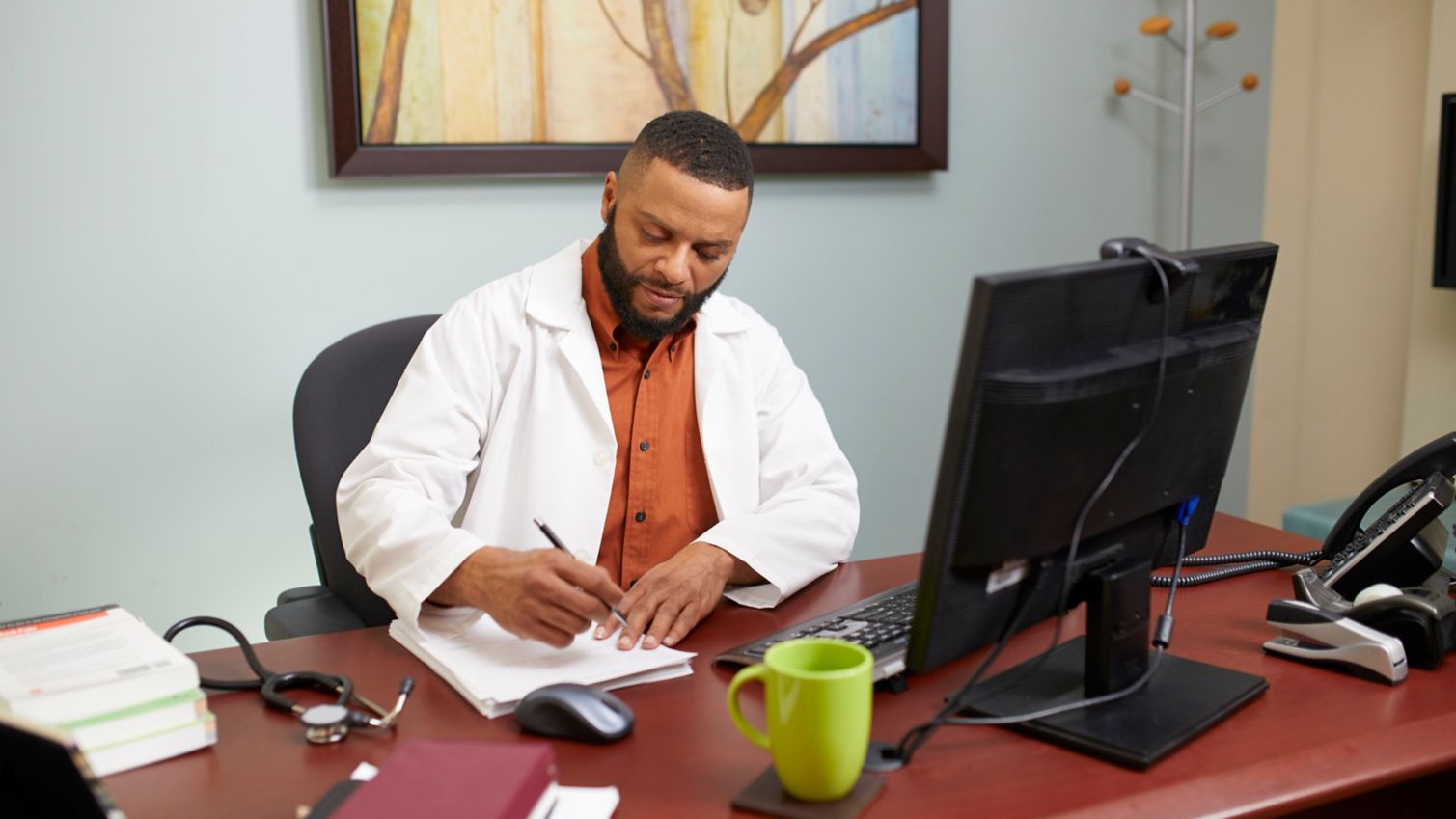 A physician researches information online