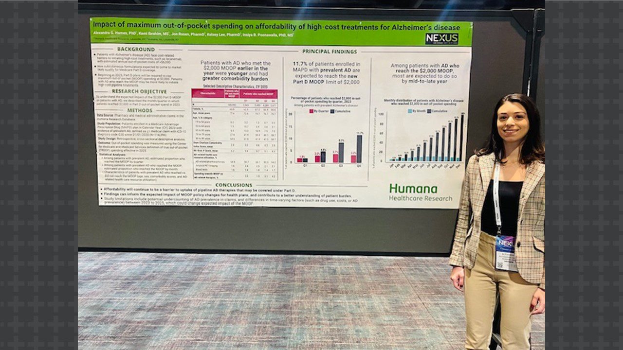 Research scientist presenting poster at AMCP Nexus conference 2024