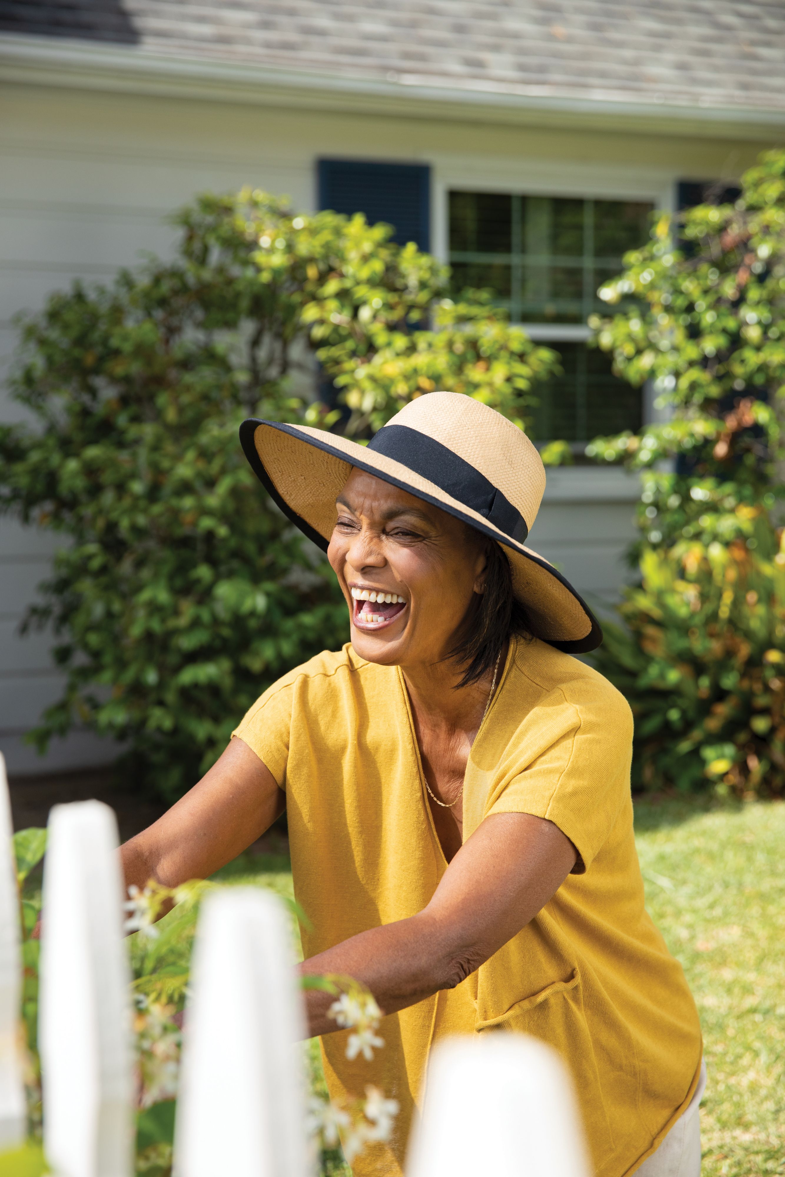 Women in garden laughing