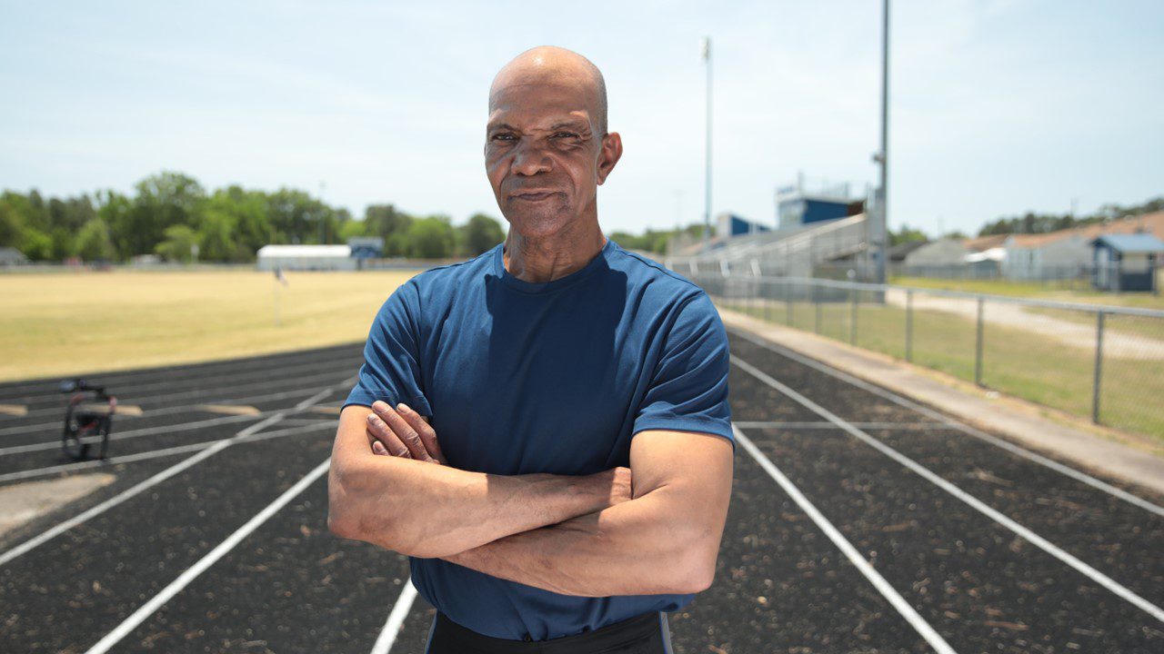 African American man on track and field