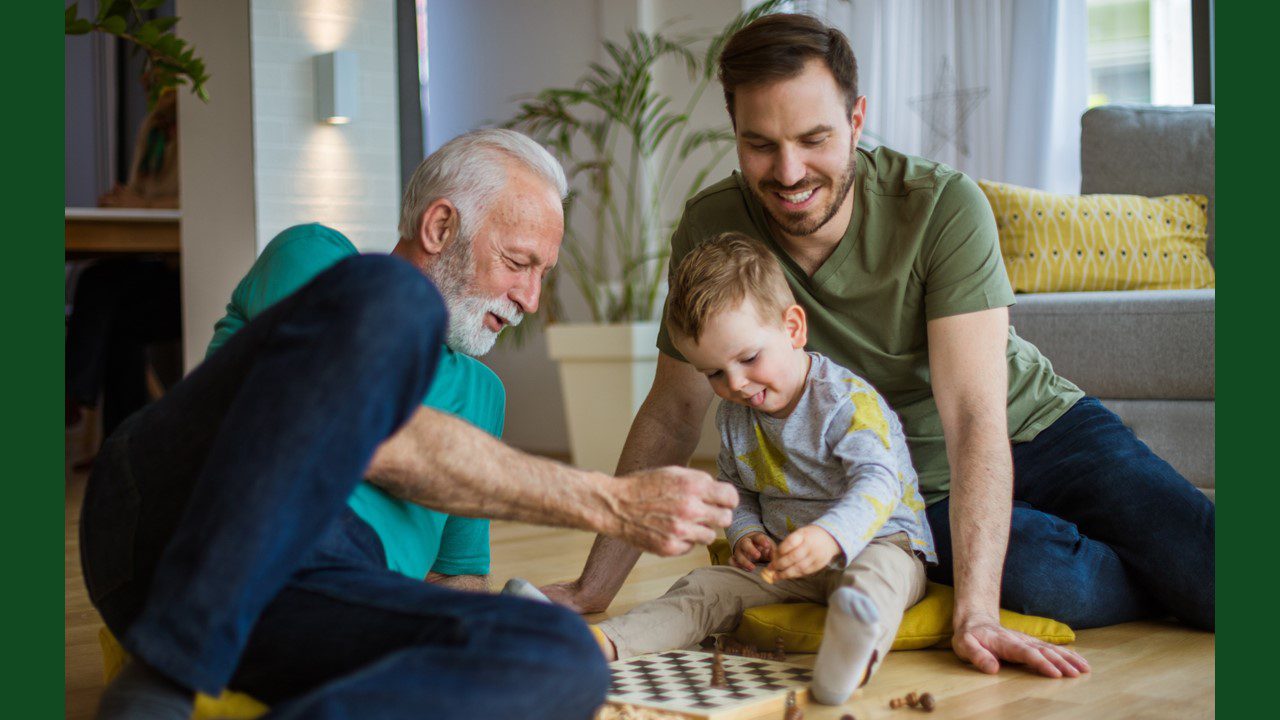 Multigenerational family playing game