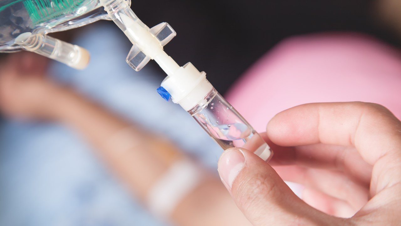 Infusion bag and person receiving intravenous therapy