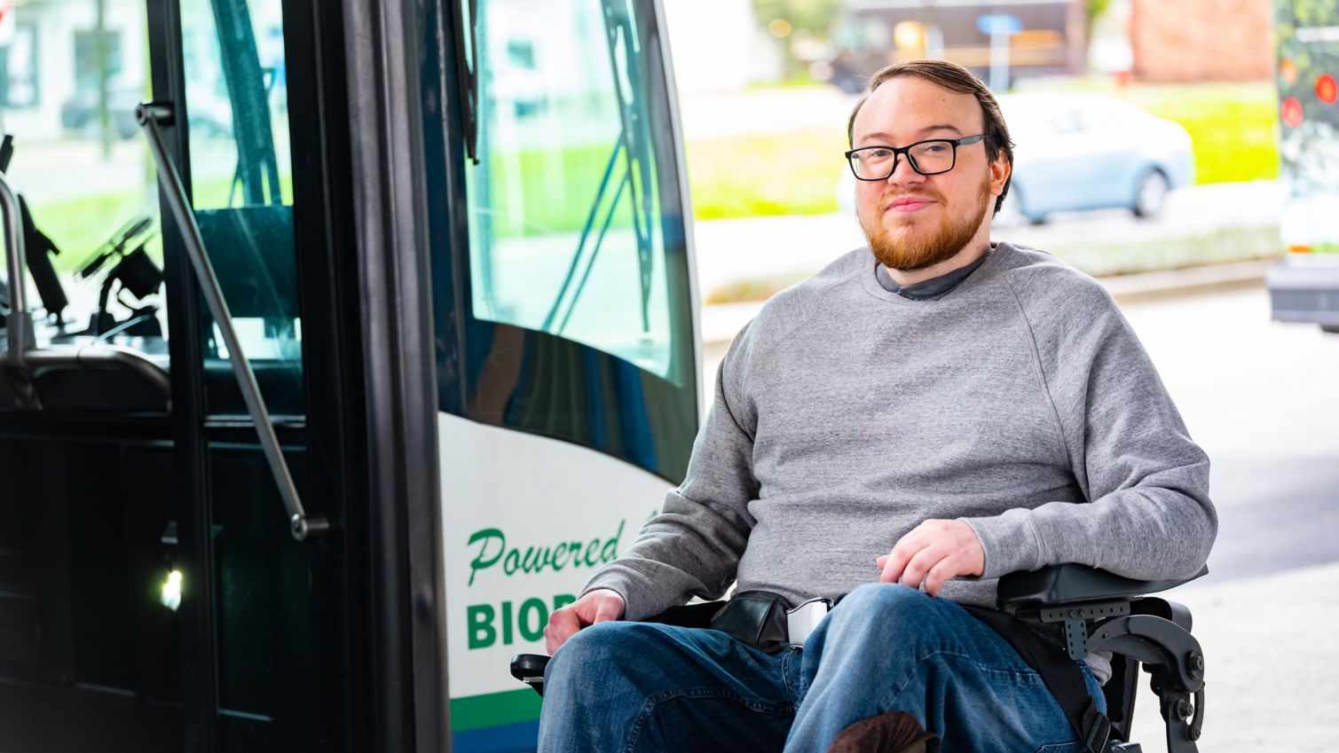 Medicaid member in wheelchair waiting for  transportation