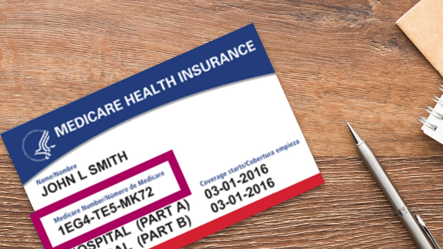 Medicare ID card laying on desk