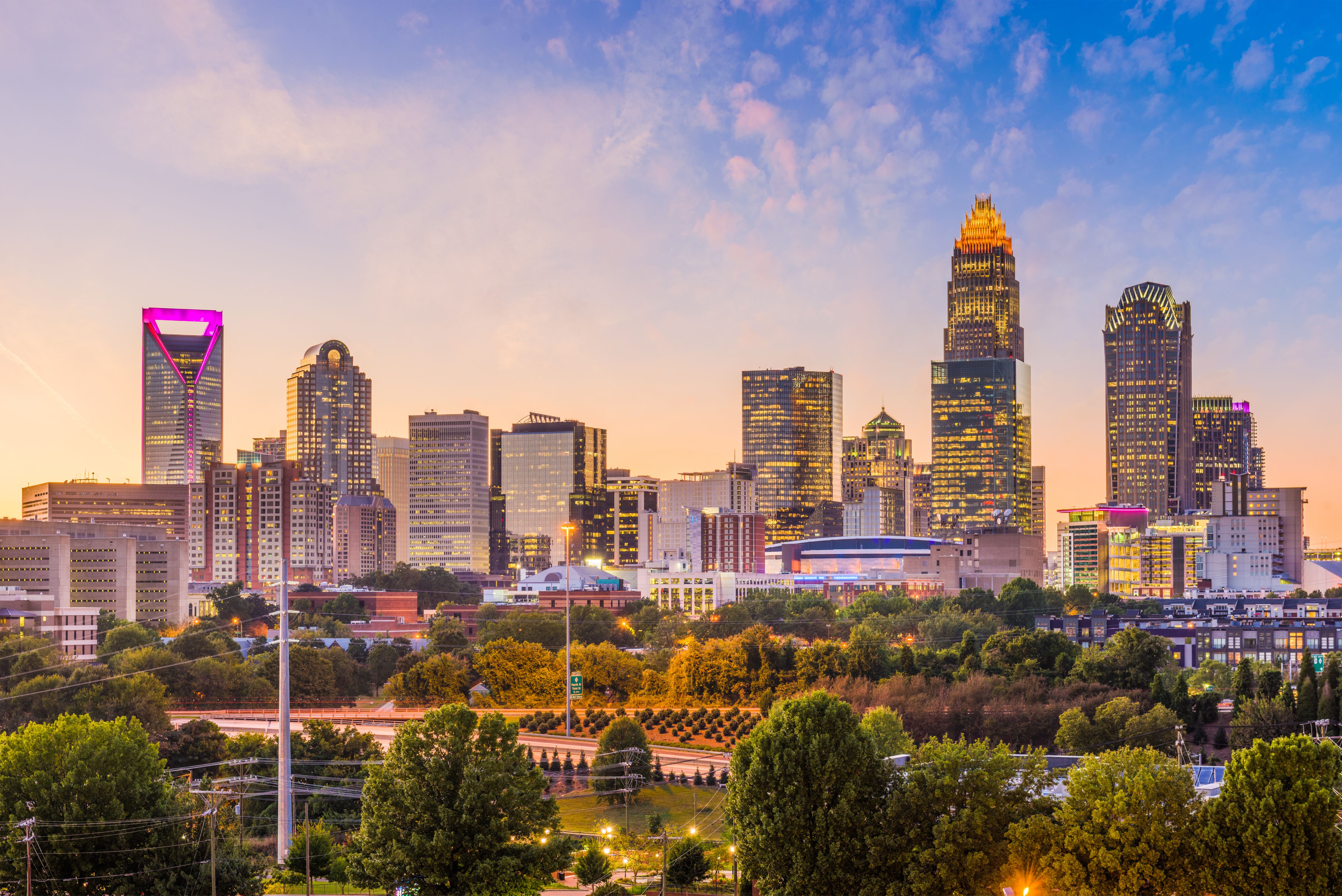 Charlotte, North Carolina, USA uptown skyline at dusk.