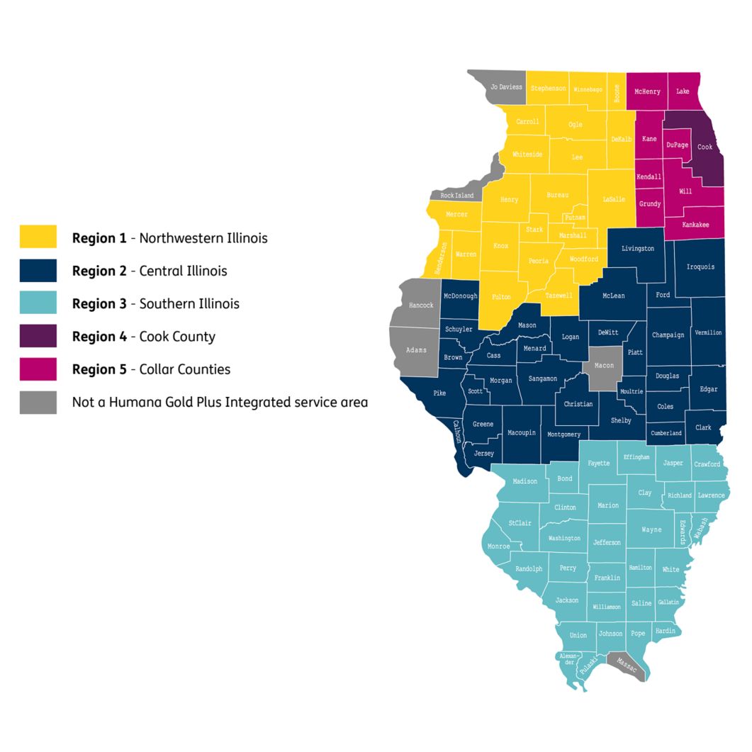 map of Illinois regions covered by Humana Medicaid