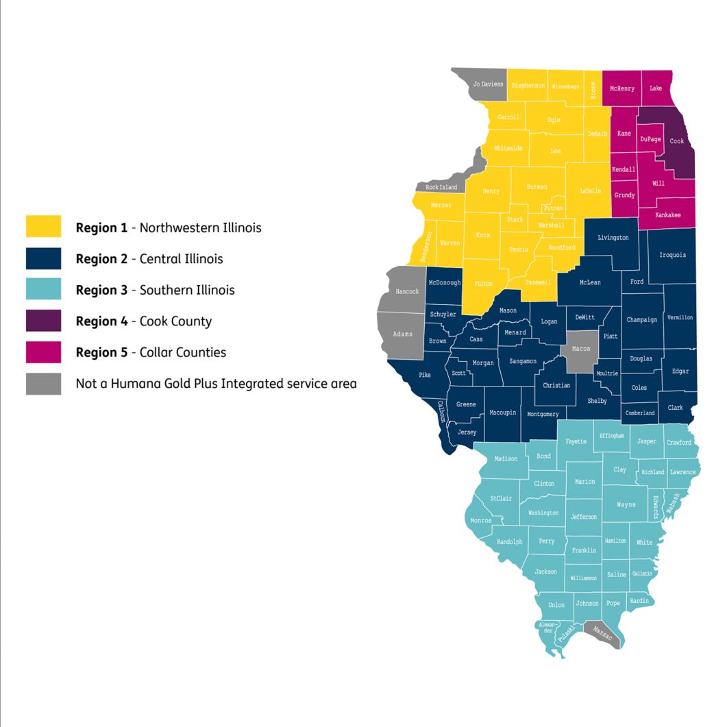 map of Illinois regions covered by Humana Medicaid