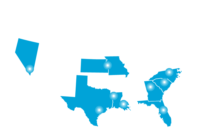 Map of the United States with states highlighted where CenterWell centers are located