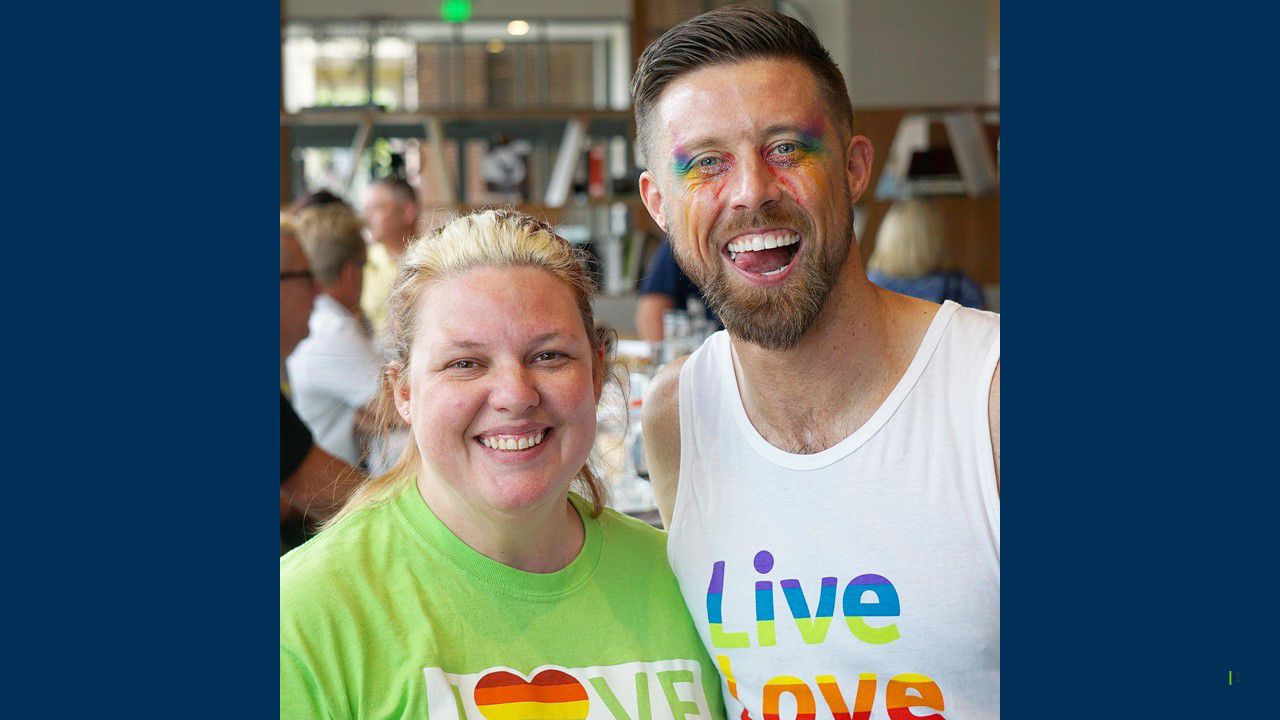 Two co-workers celebrating work culture during Pride